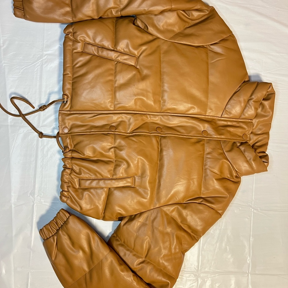 Love Tree Tan Puffer Jacket with Ribbed Cuffs